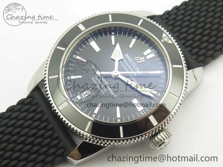 Fashionable SuperOcean 42mm AB2010 SS OMF 1:1 Best Edition Black Dial Black Ceramic Bezel on Black Rubber Strap A 5612