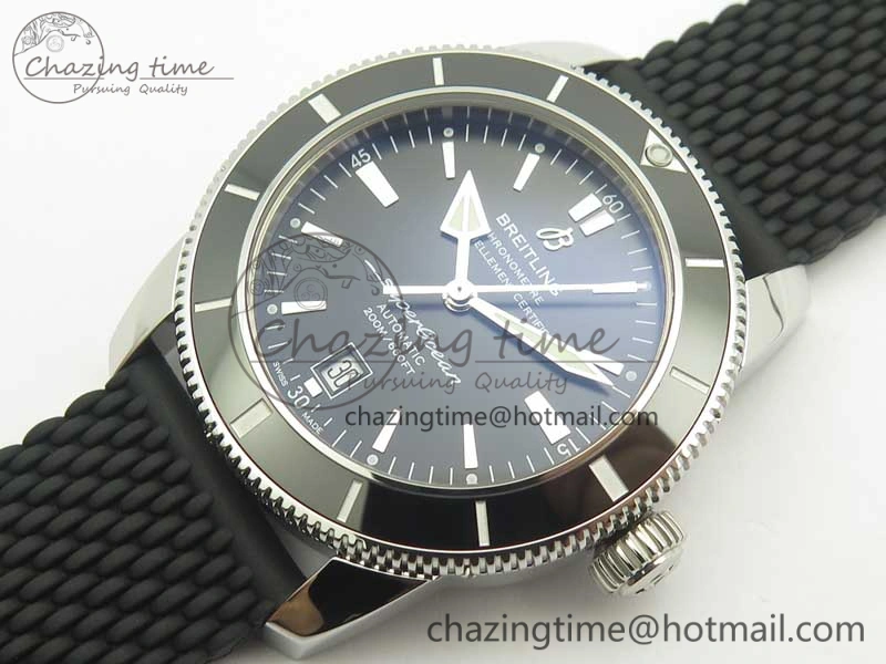 Fashionable SuperOcean 42mm AB2010 SS OMF 1:1 Best Edition Black Dial Black Ceramic Bezel on Black Rubber Strap A 5612