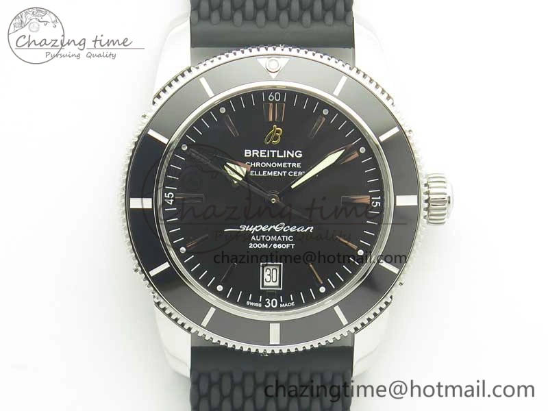 Fashionable SuperOcean 42mm AB2010 SS OMF 1:1 Best Edition Black Dial Black Ceramic Bezel on Black Rubber Strap A 5612