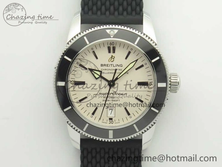 Timeless SuperOcean 42mm AB2010 SS OMF 1:1 Best Edition White Dial Black Ceramic Bezel on Black Rubber Strap A 5615
