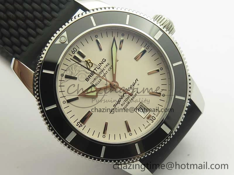 Timeless SuperOcean 42mm AB2010 SS OMF 1:1 Best Edition White Dial Black Ceramic Bezel on Black Rubber Strap A 5615