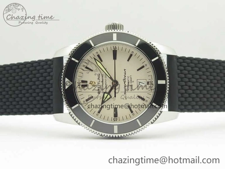 Timeless SuperOcean 42mm AB2010 SS OMF 1:1 Best Edition White Dial Black Ceramic Bezel on Black Rubber Strap A 5615