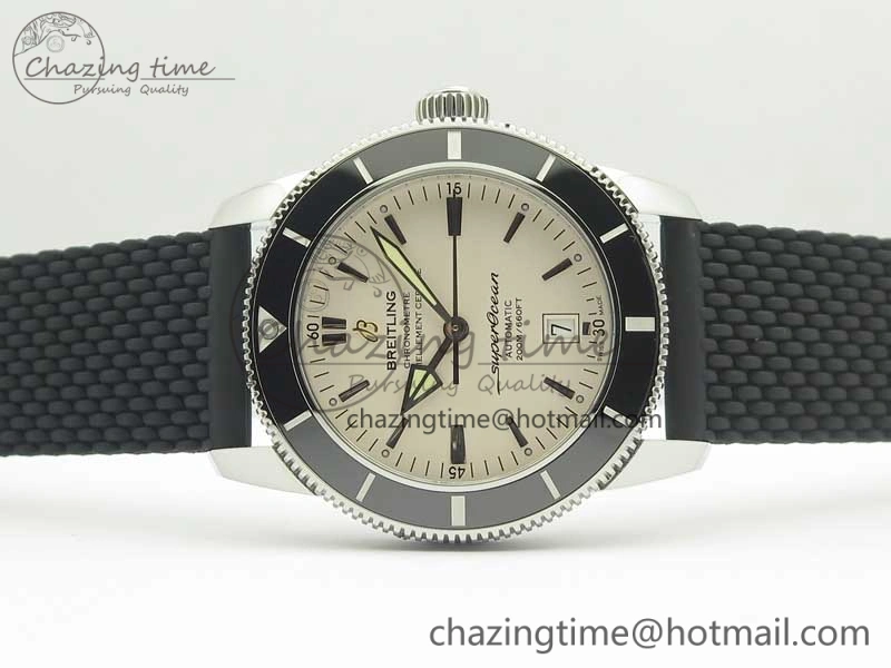 Timeless SuperOcean 42mm AB2010 SS OMF 1:1 Best Edition White Dial Black Ceramic Bezel on Black Rubber Strap A 5615