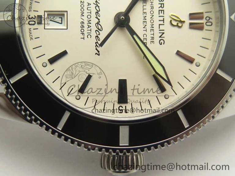 Timeless SuperOcean 42mm AB2010 SS OMF 1:1 Best Edition White Dial Black Ceramic Bezel on Black Rubber Strap A 5615