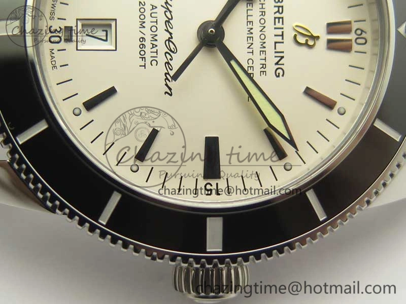 Timeless SuperOcean 42mm AB2010 SS OMF 1:1 Best Edition White Dial Black Ceramic Bezel on Black Rubber Strap A 5615
