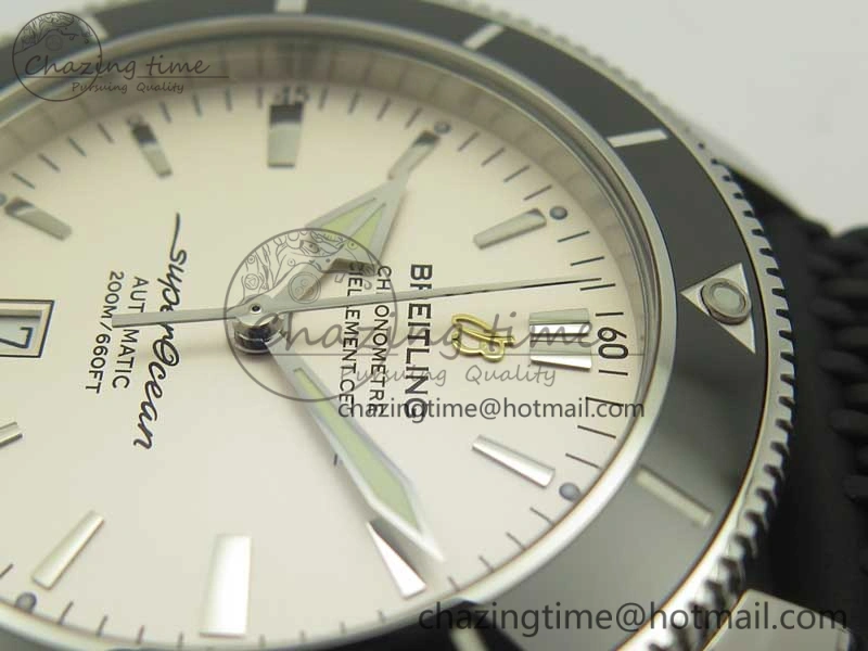 Timeless SuperOcean 42mm AB2010 SS OMF 1:1 Best Edition White Dial Black Ceramic Bezel on Black Rubber Strap A 5615