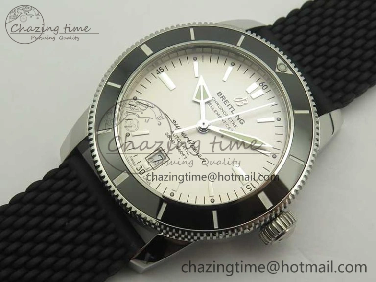 Timeless SuperOcean 42mm AB2010 SS OMF 1:1 Best Edition White Dial Black Ceramic Bezel on Black Rubber Strap A 5615