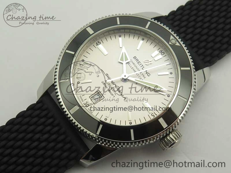 Timeless SuperOcean 42mm AB2010 SS OMF 1:1 Best Edition White Dial Black Ceramic Bezel on Black Rubber Strap A 5615