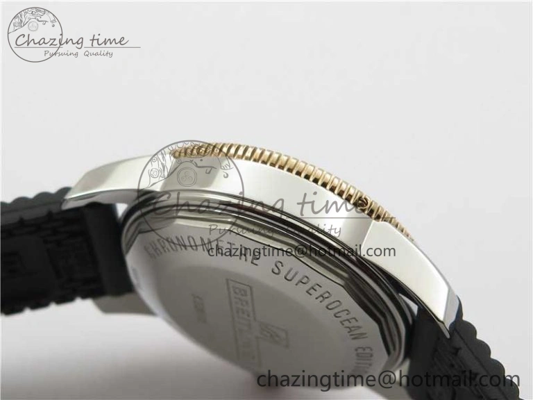Stretchable SuperOcean 42mm AB2010 SS RG B50 1:1 Best Edition Black Dial Black Ceramic Bezel on Black Rubber strap A 5561