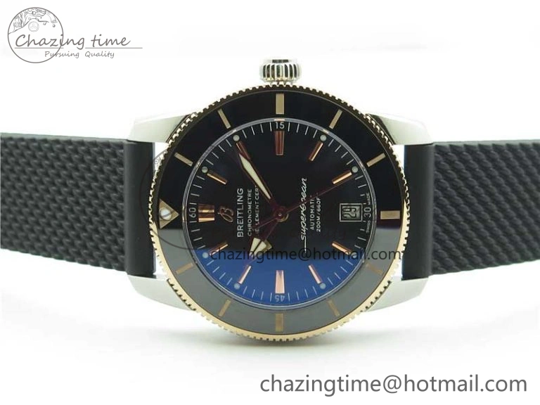 Stretchable SuperOcean 42mm AB2010 SS RG B50 1:1 Best Edition Black Dial Black Ceramic Bezel on Black Rubber strap A 5561