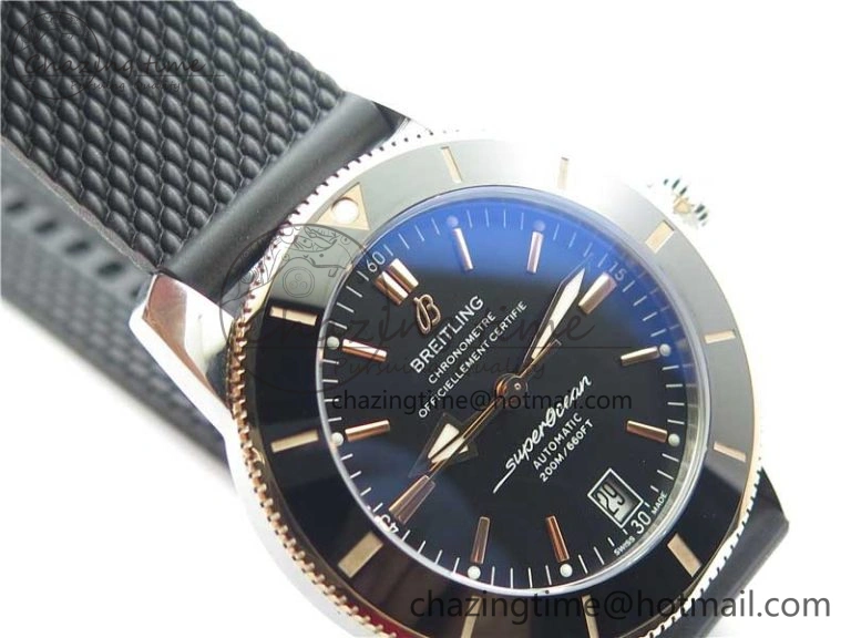Stretchable SuperOcean 42mm AB2010 SS RG B50 1:1 Best Edition Black Dial Black Ceramic Bezel on Black Rubber strap A 5561