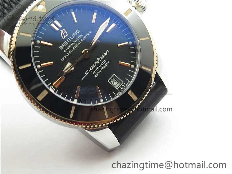 Stretchable SuperOcean 42mm AB2010 SS RG B50 1:1 Best Edition Black Dial Black Ceramic Bezel on Black Rubber strap A 5561