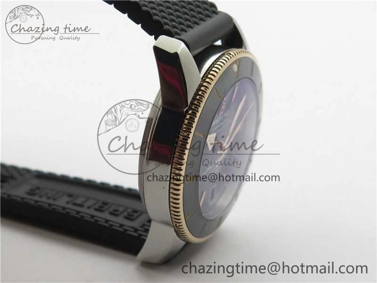 Stretchable SuperOcean 42mm AB2010 SS RG B50 1:1 Best Edition Black Dial Black Ceramic Bezel on Black Rubber strap A 5561