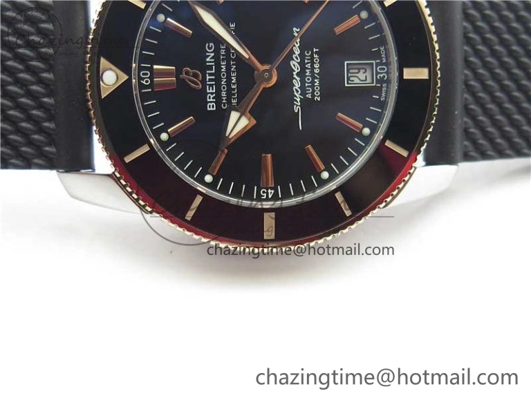 Stretchable SuperOcean 42mm AB2010 SS RG B50 1:1 Best Edition Black Dial Black Ceramic Bezel on Black Rubber strap A 5561