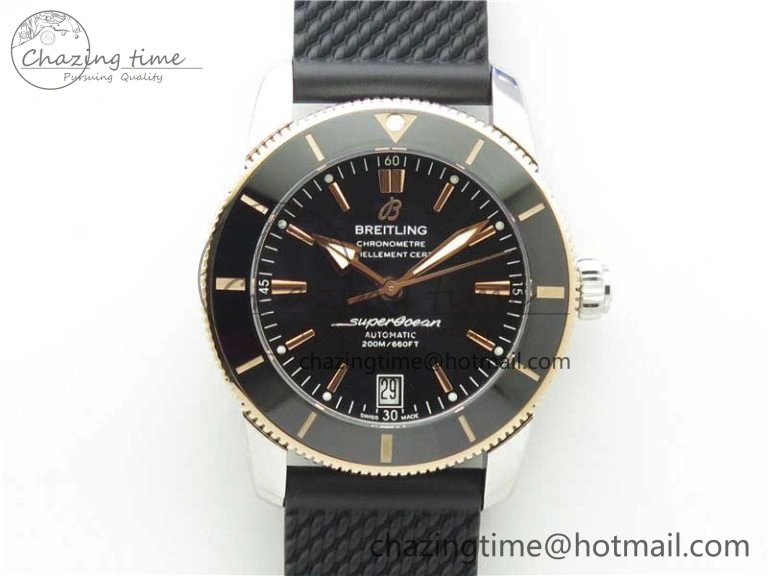 Stretchable SuperOcean 42mm AB2010 SS RG B50 1:1 Best Edition Black Dial Black Ceramic Bezel on Black Rubber strap A 5561