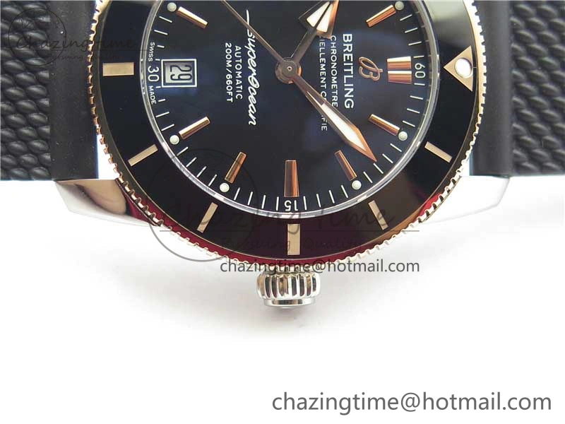 Stretchable SuperOcean 42mm AB2010 SS RG B50 1:1 Best Edition Black Dial Black Ceramic Bezel on Black Rubber strap A 5561