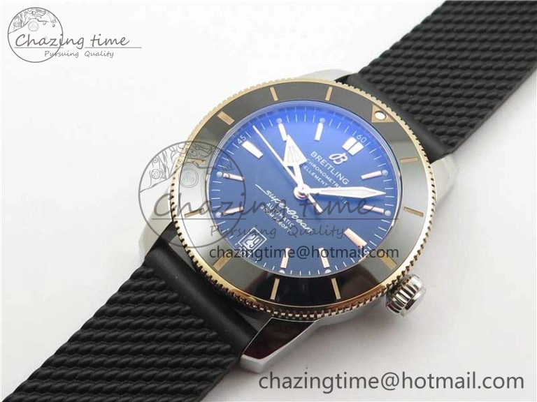 Stretchable SuperOcean 42mm AB2010 SS RG B50 1:1 Best Edition Black Dial Black Ceramic Bezel on Black Rubber strap A 5561