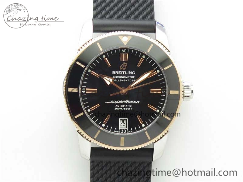 Stretchable SuperOcean 42mm AB2010 SS RG B50 1:1 Best Edition Black Dial Black Ceramic Bezel on Black Rubber strap A 5561
