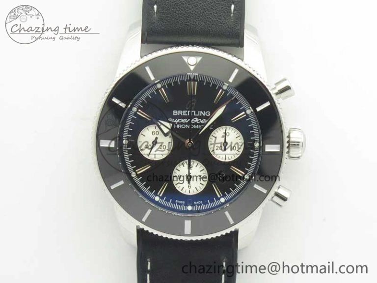 Affordable SuperOcean 44mm Black Ceramic Bezel Black Dial on Black Gummy Strap A 5638