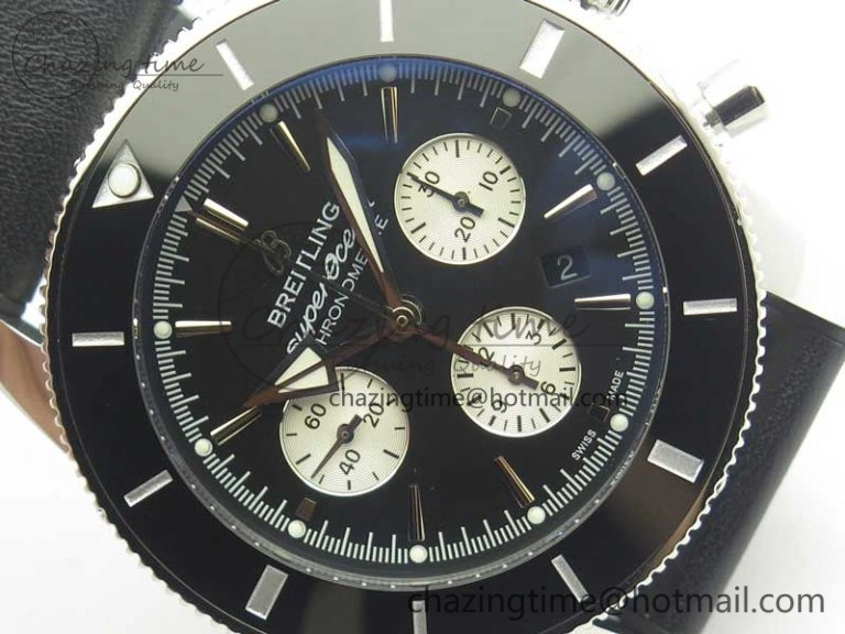 Affordable SuperOcean 44mm Black Ceramic Bezel Black Dial on Black Gummy Strap A 5638