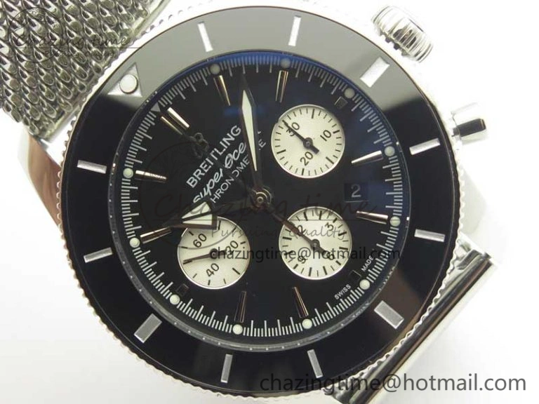 Cozy SuperOcean 44mm Black Ceramic Bezel Black Dial on SS Mesh Bracelet A 5646