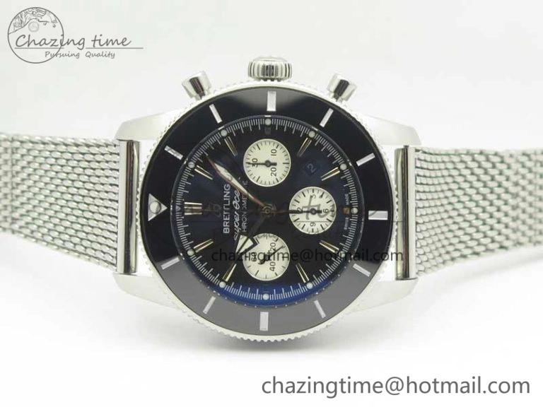 Cozy SuperOcean 44mm Black Ceramic Bezel Black Dial on SS Mesh Bracelet A 5646