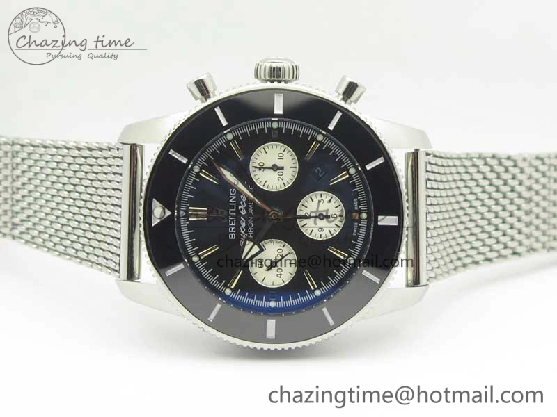Cozy SuperOcean 44mm Black Ceramic Bezel Black Dial on SS Mesh Bracelet A 5646