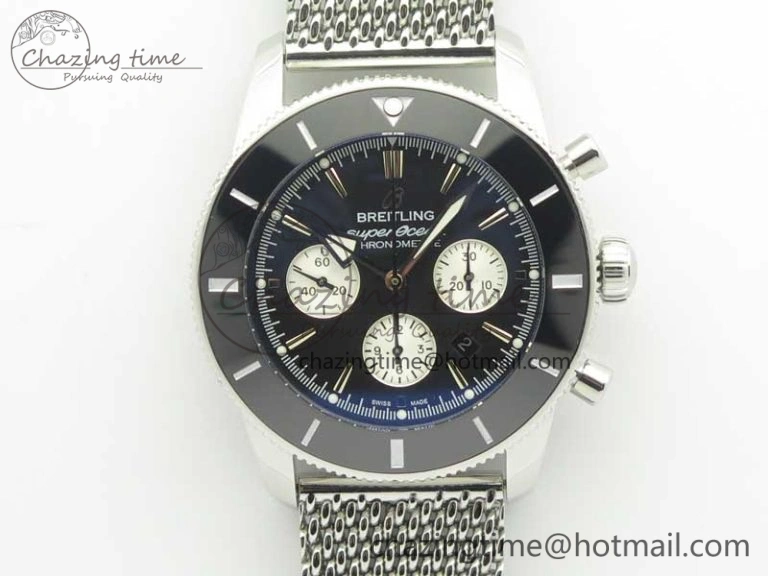 Cozy SuperOcean 44mm Black Ceramic Bezel Black Dial on SS Mesh Bracelet A 5646