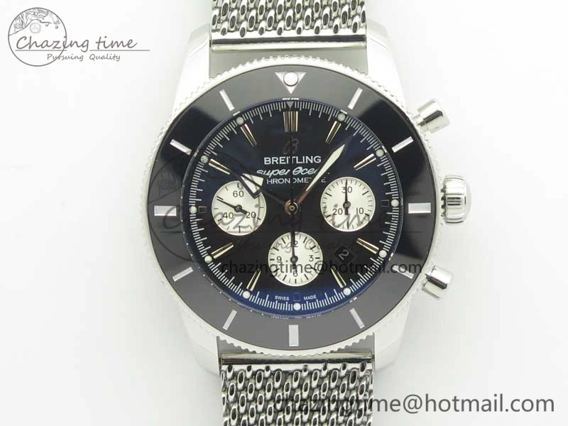 Cozy SuperOcean 44mm Black Ceramic Bezel Black Dial on SS Mesh Bracelet A 5646