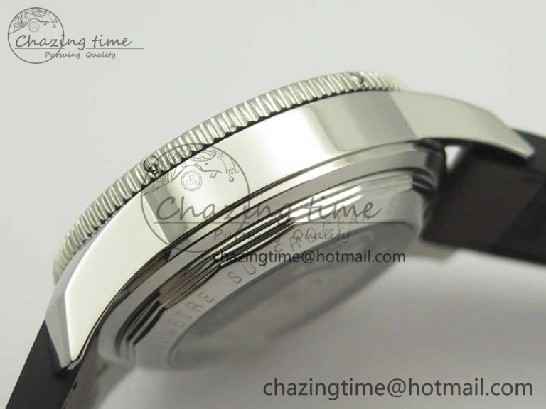 SuperOcean 44mm Black Ceramic Bezel Silver Dial on Brown Gummy Strap A FastDry 5637