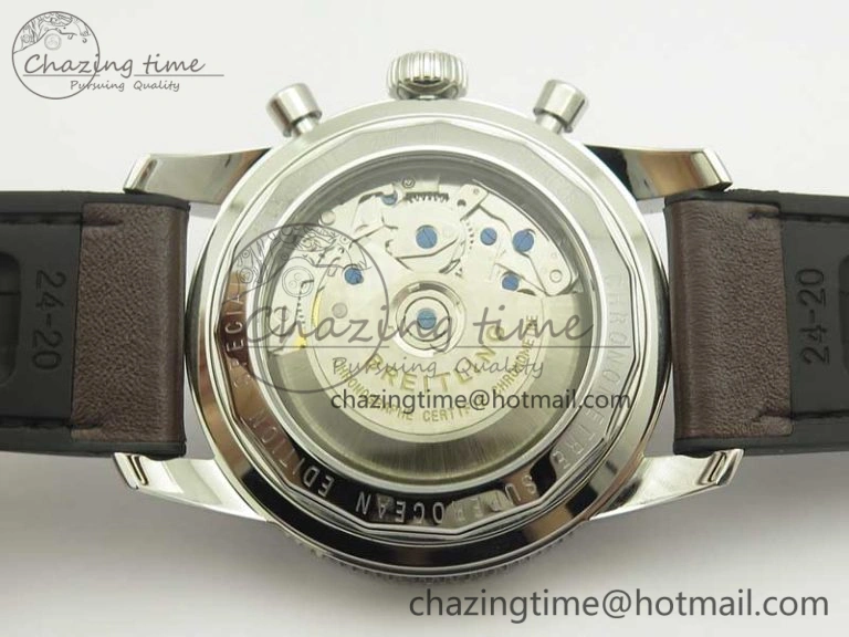 SuperOcean 44mm Black Ceramic Bezel Silver Dial on Brown Gummy Strap A FastDry 5637