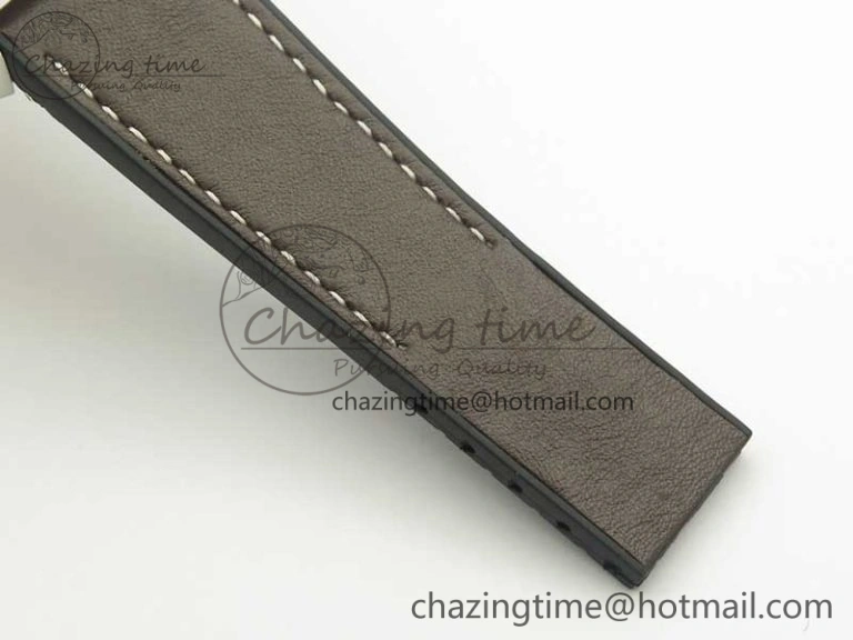 SuperOcean 44mm Black Ceramic Bezel Silver Dial on Brown Gummy Strap A FastDry 5637