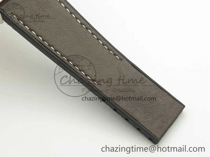 SuperOcean 44mm Black Ceramic Bezel Silver Dial on Brown Gummy Strap A FastDry 5637