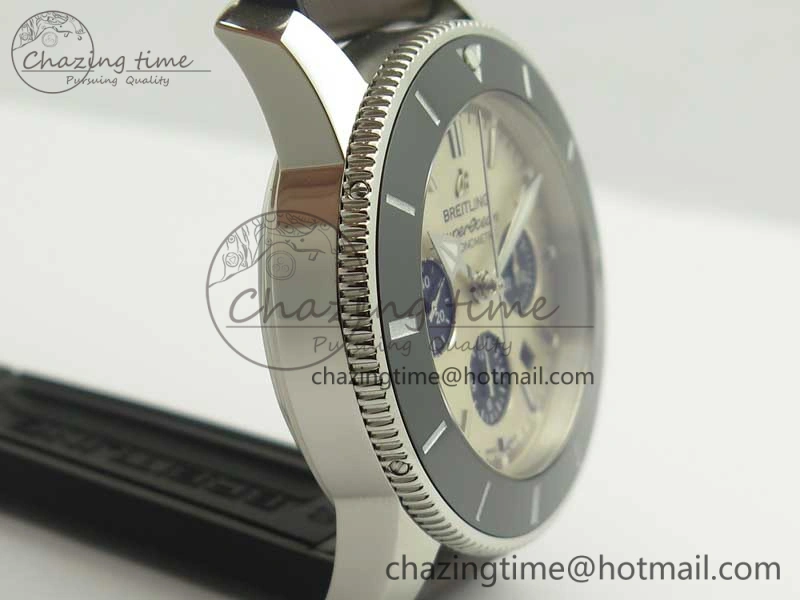 SuperOcean 44mm Black Ceramic Bezel Silver Dial on Brown Gummy Strap A FastDry 5637
