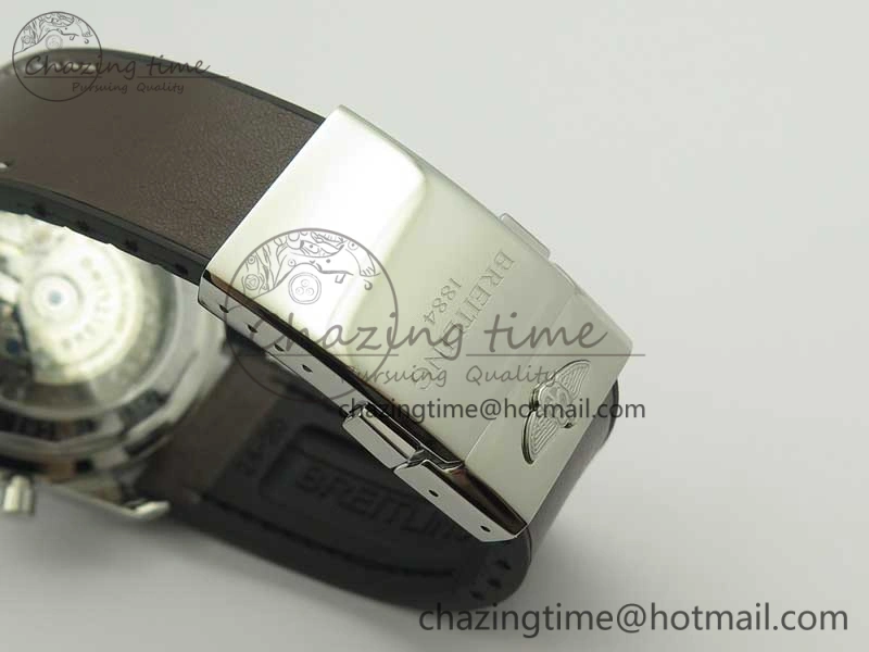 SuperOcean 44mm Black Ceramic Bezel Silver Dial on Brown Gummy Strap A FastDry 5637