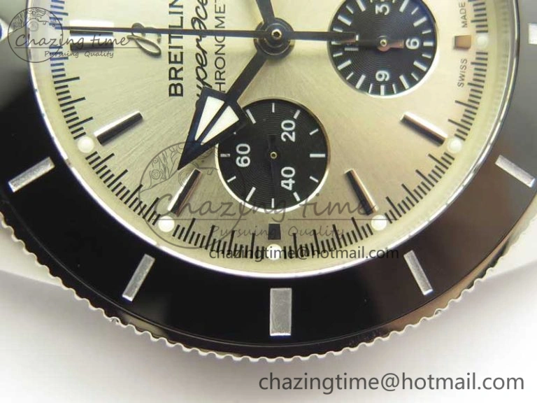 SuperOcean 44mm Black Ceramic Bezel Silver Dial on Brown Gummy Strap A FastDry 5637
