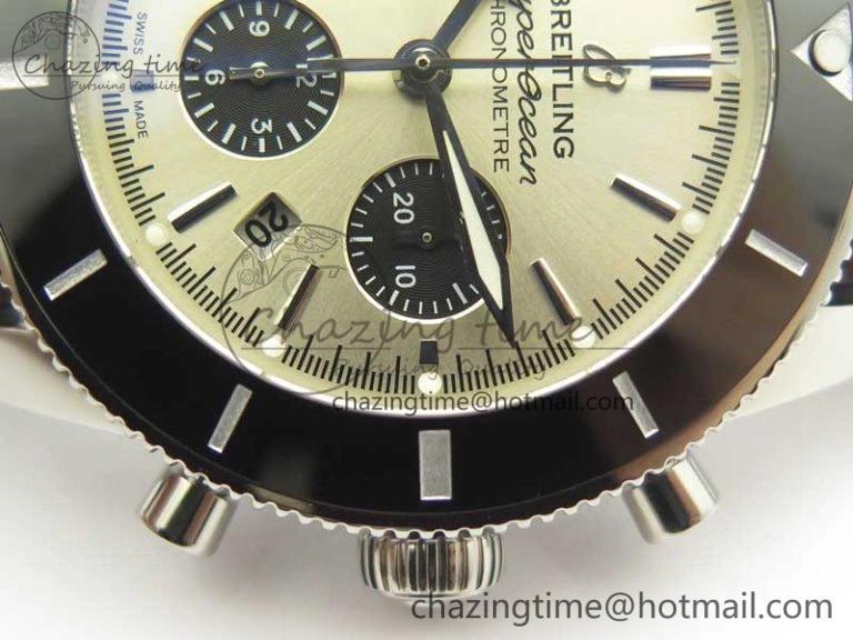 SuperOcean 44mm Black Ceramic Bezel Silver Dial on Brown Gummy Strap A FastDry 5637