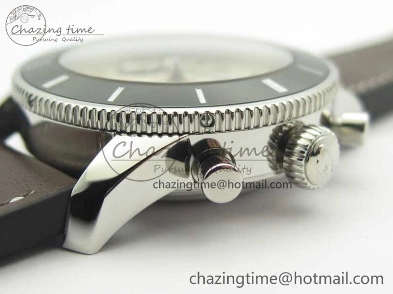 SuperOcean 44mm Black Ceramic Bezel Silver Dial on Brown Gummy Strap A FastDry 5637