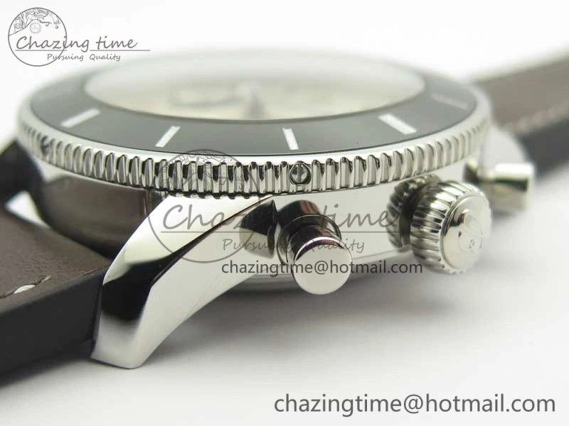 SuperOcean 44mm Black Ceramic Bezel Silver Dial on Brown Gummy Strap A FastDry 5637