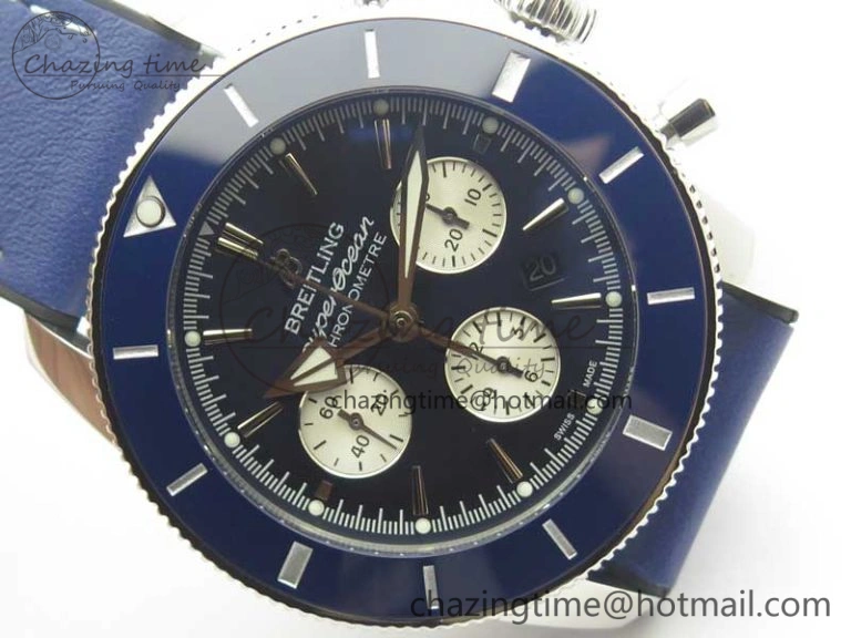 Attractive SuperOcean 44mm Blue Ceramic Bezel Blue Dial on Blue Gummy Strap A 5639