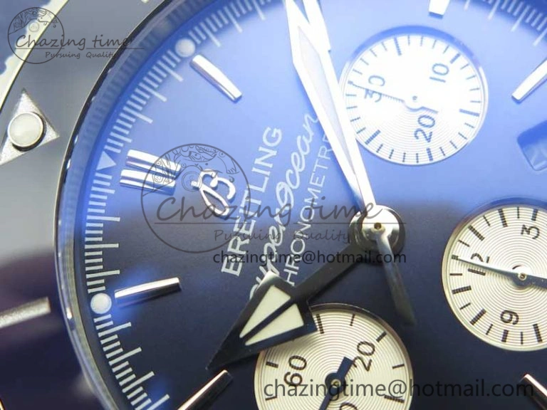 Attractive SuperOcean 44mm Blue Ceramic Bezel Blue Dial on Blue Gummy Strap A 5639