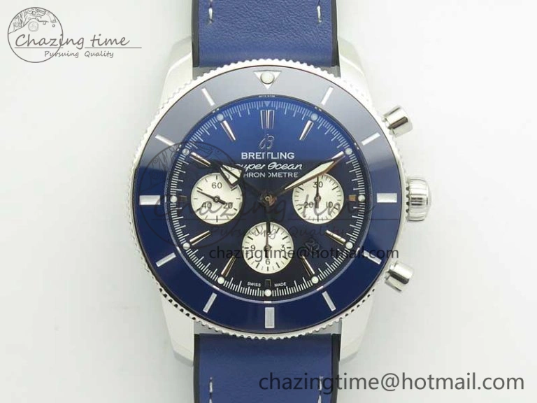 Attractive SuperOcean 44mm Blue Ceramic Bezel Blue Dial on Blue Gummy Strap A 5639