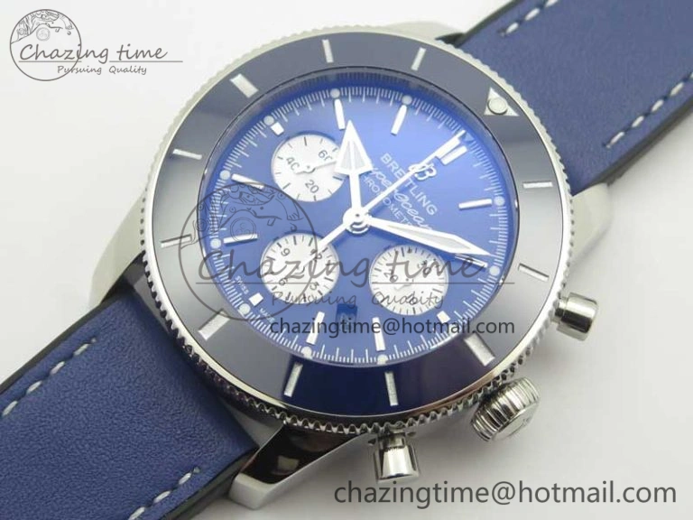 Attractive SuperOcean 44mm Blue Ceramic Bezel Blue Dial on Blue Gummy Strap A 5639