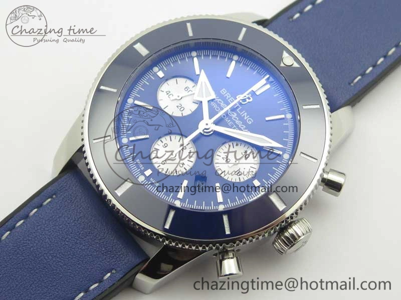 Attractive SuperOcean 44mm Blue Ceramic Bezel Blue Dial on Blue Gummy Strap A 5639
