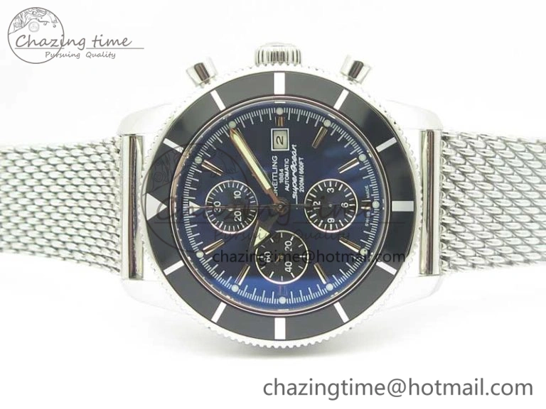 SuperOcean A13312 44mm Black Bezel Blue Dial Black Subdial on SS Bracelet A Packable 5611