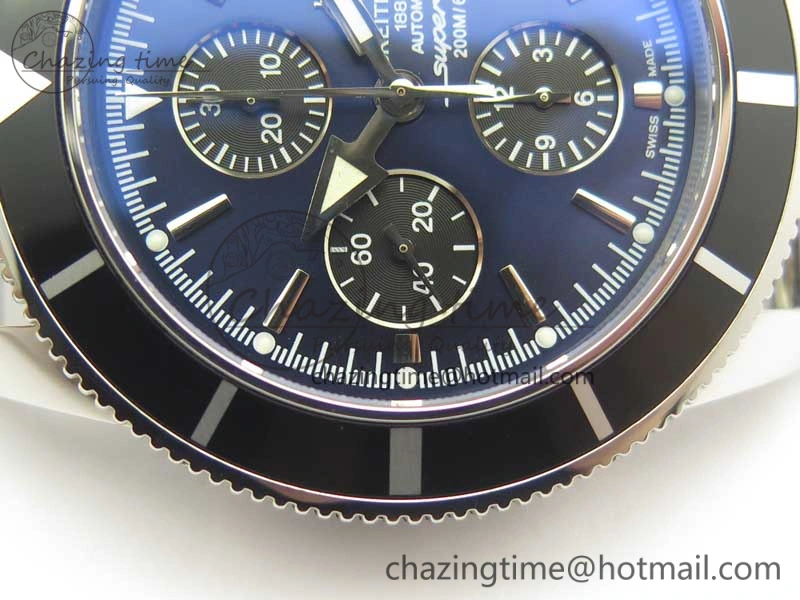 SuperOcean A13312 44mm Black Bezel Blue Dial Black Subdial on SS Bracelet A Packable 5611