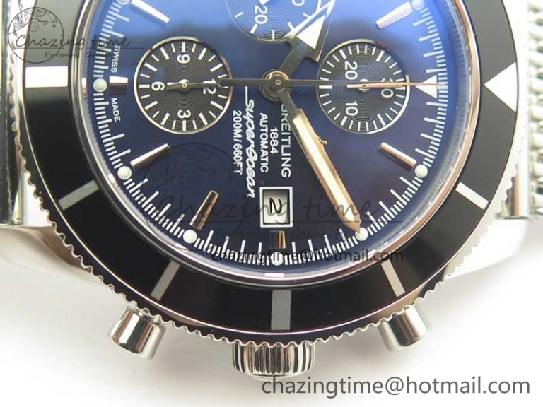 SuperOcean A13312 44mm Black Bezel Blue Dial Black Subdial on SS Bracelet A Packable 5611