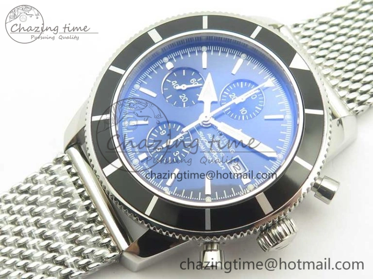 SuperOcean A13312 44mm Black Bezel Blue Dial Black Subdial on SS Bracelet A Packable 5611