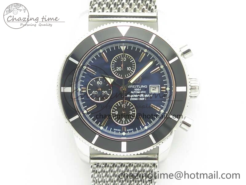 SuperOcean A13312 44mm Black Bezel Blue Dial Black Subdial on SS Bracelet A Packable 5611