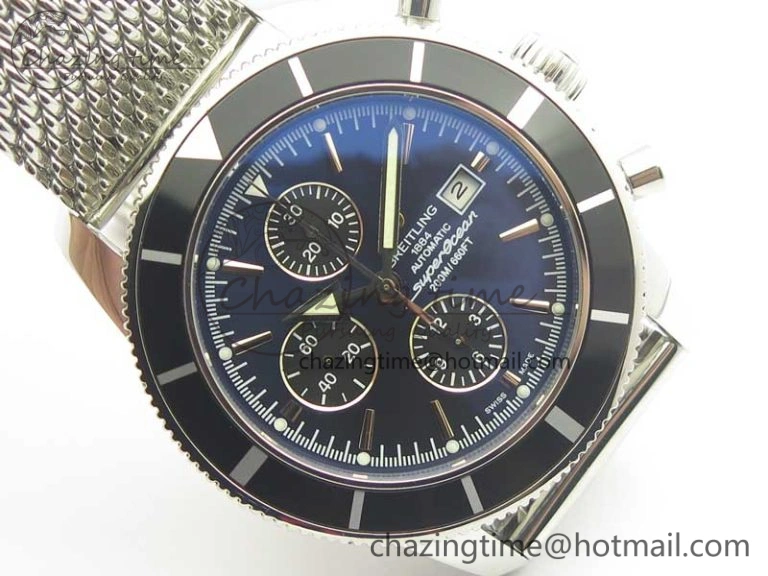 SuperOcean A13312 44mm Black Bezel Blue Dial Black Subdial on SS Bracelet A Packable 5611